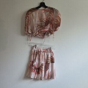All Saints Abstract Pink and Brown Skirt Set